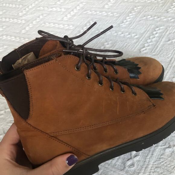 VTG 80s Red Wing Lace-Up Ankle Boots Brown Suede Leather Fringe Kiltie USA 7B - Picture 8 of 15